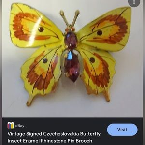 Vibrant Vintage yellow hand painted butterfly brooch made in Czechoslovakia!